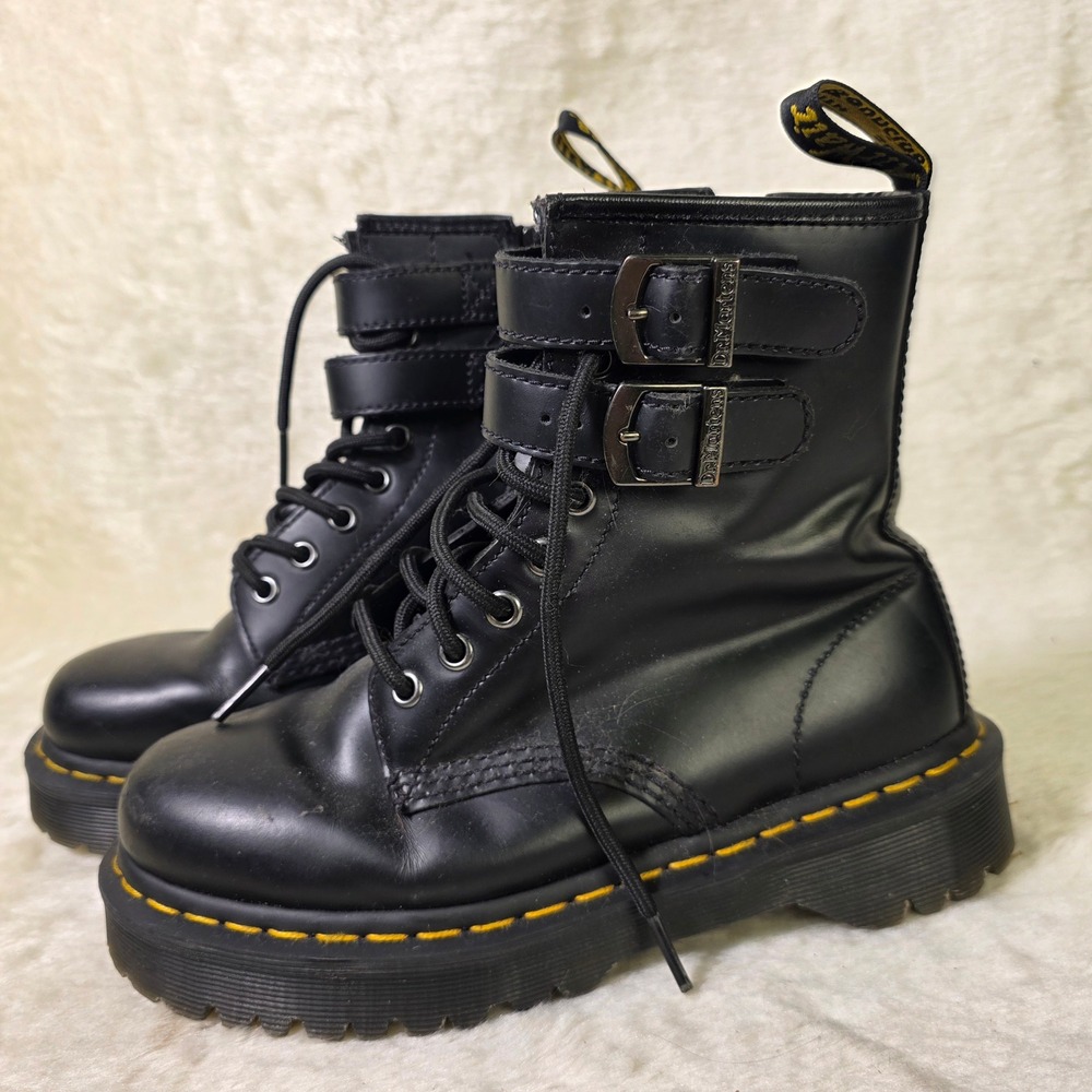 Dr. Martens 1460 Alt Double Strap Platform Combat Boots Black Leather Womens 6